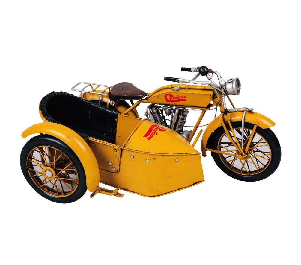 ブリキのバイク サイドカー／イエロー(Mサイズ) , ブリキのおもちゃTOP